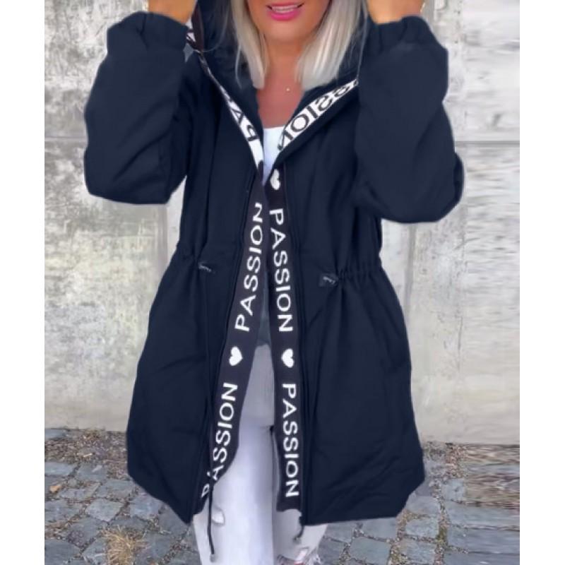 Womens Winter Casual Hooded Zip-Up Letter Print Cotton Puffer Coat With Pockets