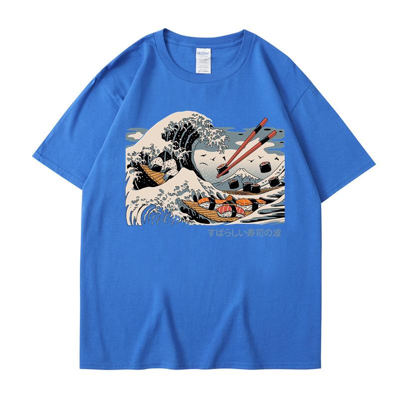 2025 Summer New Sea Sushi Print Women's T-Shirt Sports Casual Round Neck Short Sleeve Top
