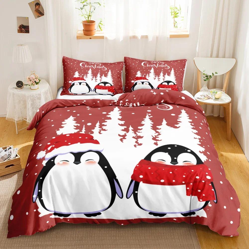 Penguin Bedding Set Twin Cute Animal Pattern Kids Teen Duvet Cover Set 3Pcs Cute Cartoon Penguin Animal Pattern Duvet Cover