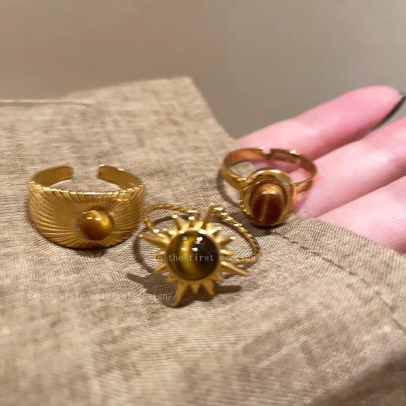 Sunflower Tiger Eye Stone Ring - Women's High-end Ring with Sophisticated Design - Limited Edition Design Ring