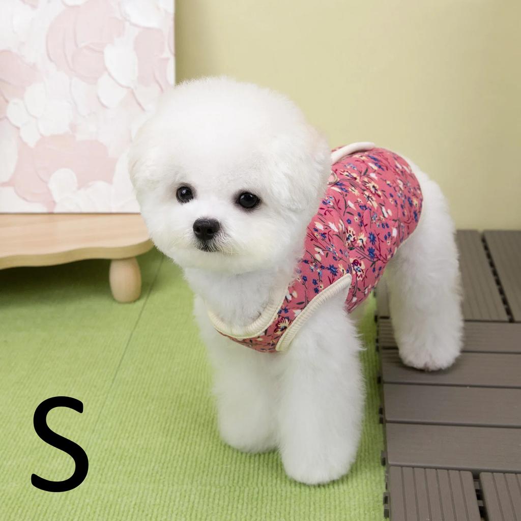 Winter FlowerPattern Pet Jacket Pet Dog Costume Navy Pink Sleeveless Vest Jacket Warm Comfortable Floral Cotton Vest Small Dog