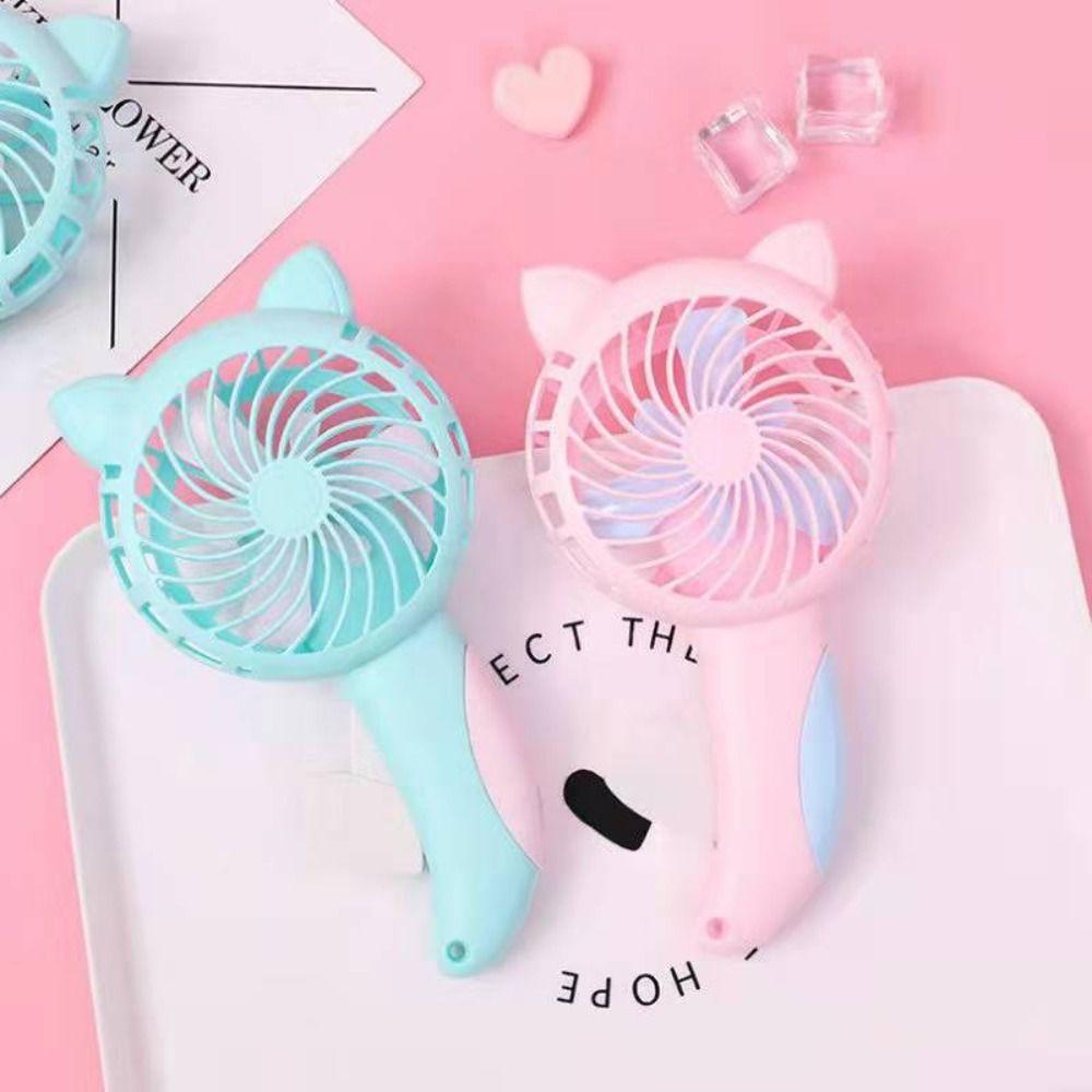 

Cat Ears Office Decor Strong Wind Hand-pressed Handheld Fan Cooler Children s Fan Student Gifts Random