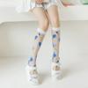 Transparent Thin Knee High Girls Socks Floral Print Japanese Kawaii Cute Stockings Summer Ultra-thin Nylon Long Socks Stockings