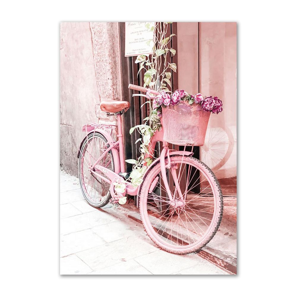 

Современный город розовый пейзаж холст живопись настенное искусство постеры и принты цветок бегонии ретро автомобиль велосипед картины для декора гостиной 20x30cm