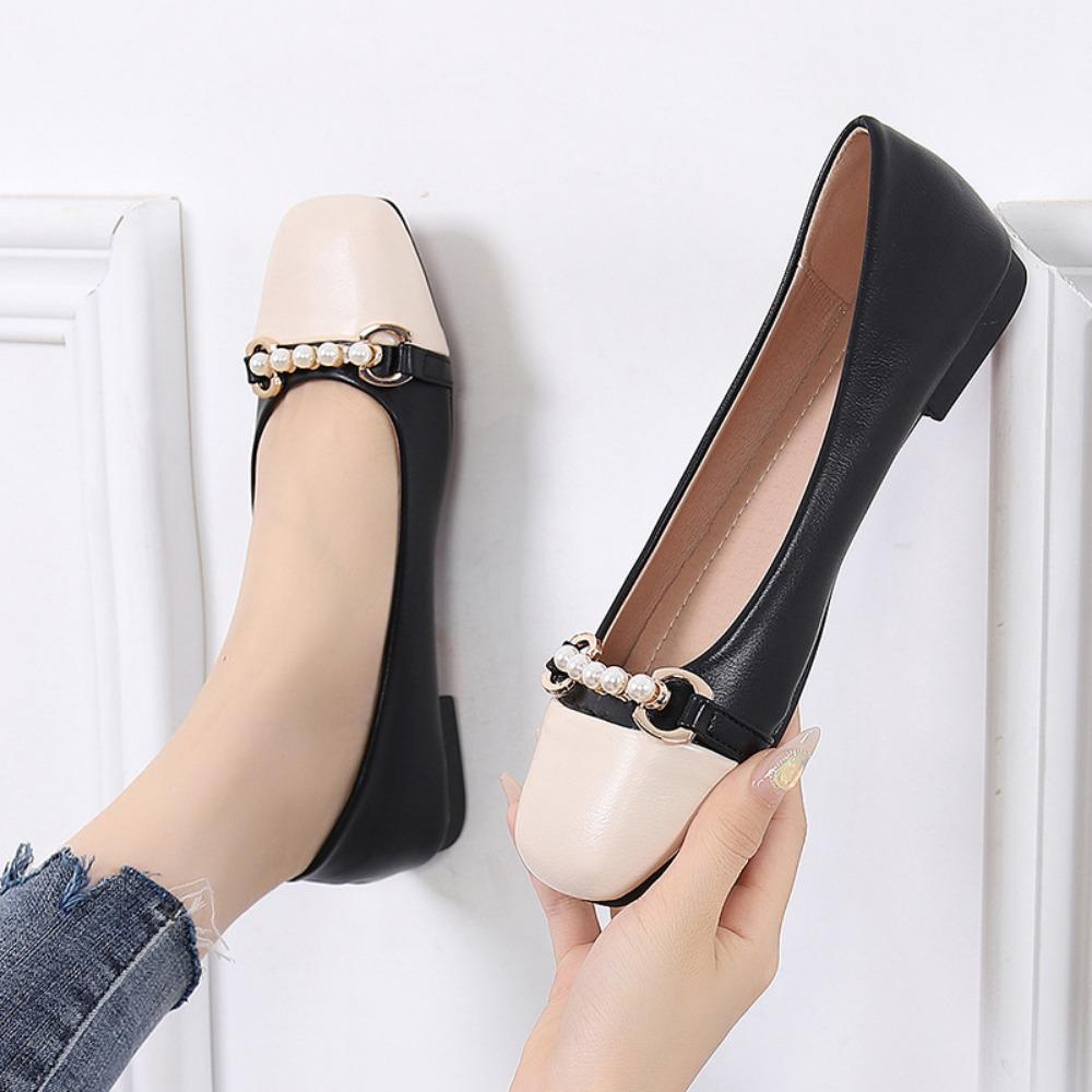 Fashion Flats Women Shoes Super Big Size 44 Square Toe Flat Shoes 2024 Spring Autumn New Versatile Light Cut Color Women's Shoes Slip-On
