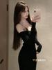 Black Sexy Off-Shoulder Long Sleeve One-Shoulder Dress Women's Autumn New Slim and Skinny Lace Suspender Hip Dress