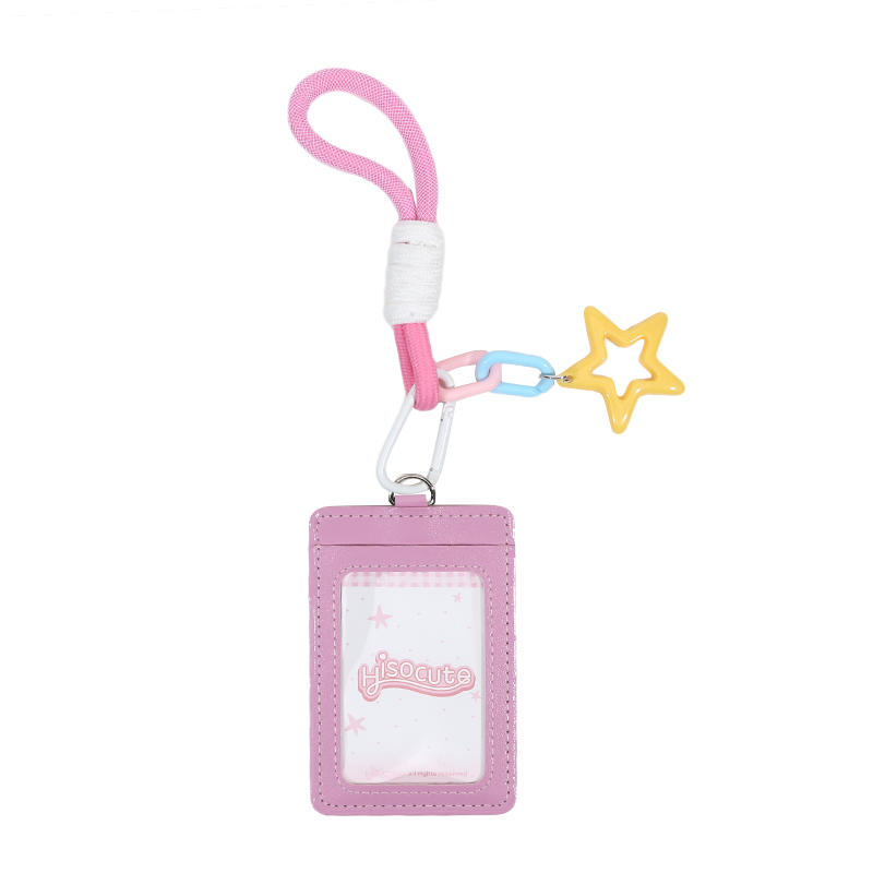 Portable ID Card Badge Holder Korea Version Star Small Photocard Sleeves with Pendant Keychain