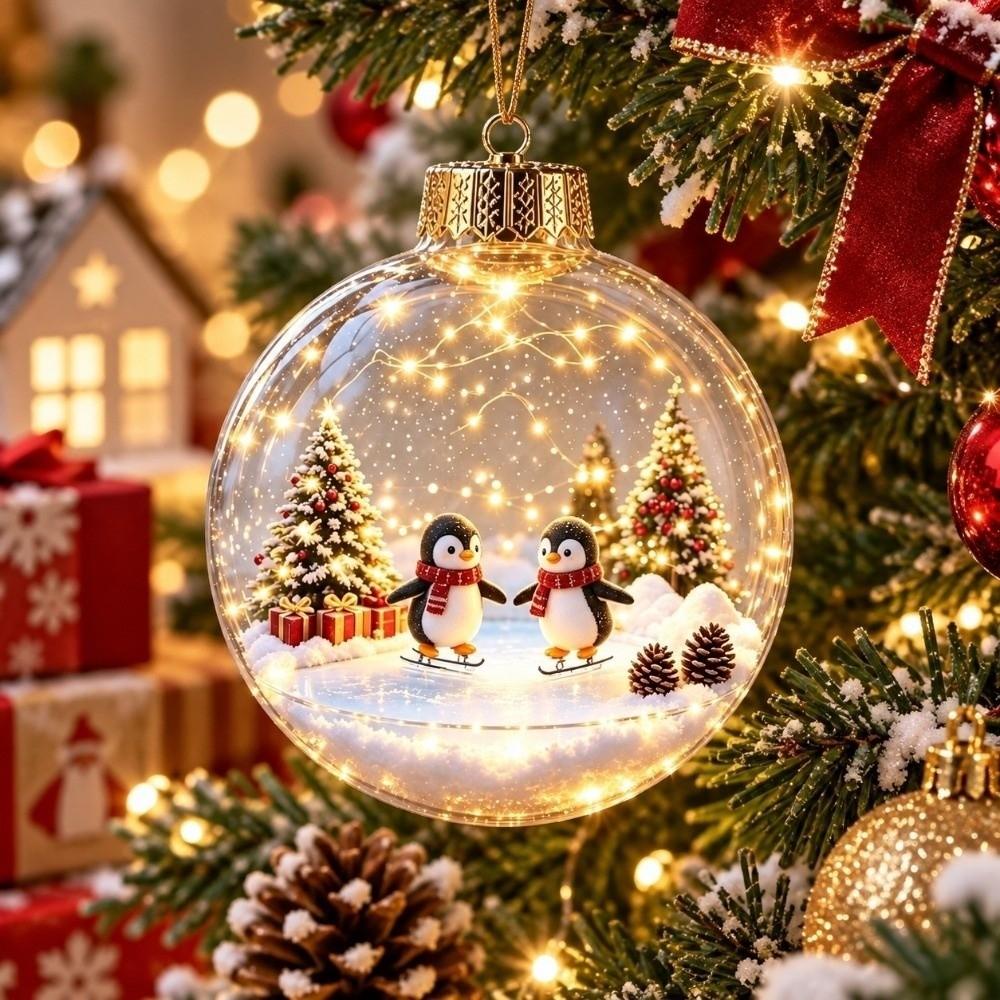 2D Flat Pattern Christmas Ball Ornament Transparent Clear Sphere Bauble  Family Gathering