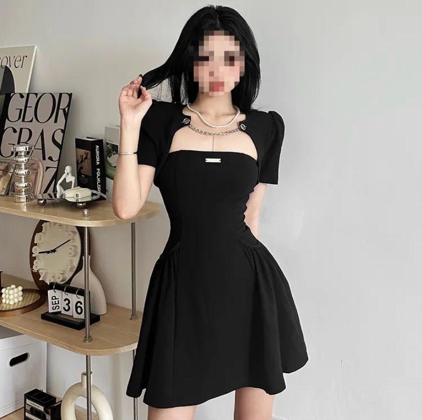 Französischer Hepburn-Stil Zweiteiler: Trägerloses Sommerkleid & Off-Shoulder-Top-Set für Damen