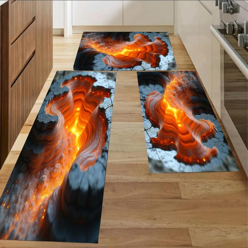 

Набор кухонных ковриков 3D Лавовые трещины - Нескользящие, водонепроницаемые и легко моющиеся напольные коврики для кухни, спальни, ванной комнаты и прихожей 160cm x 230cm