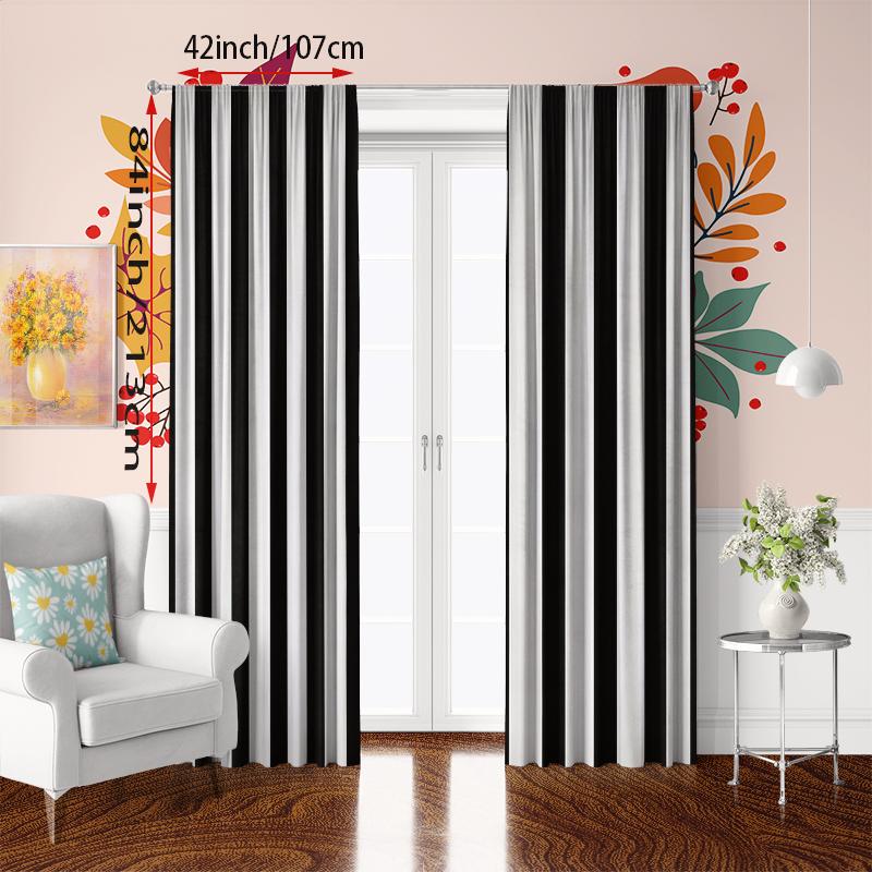 2pcs- Black and white line polyester curtains, pole bag curtains 42*84, bedroom, living room, home room decoration
