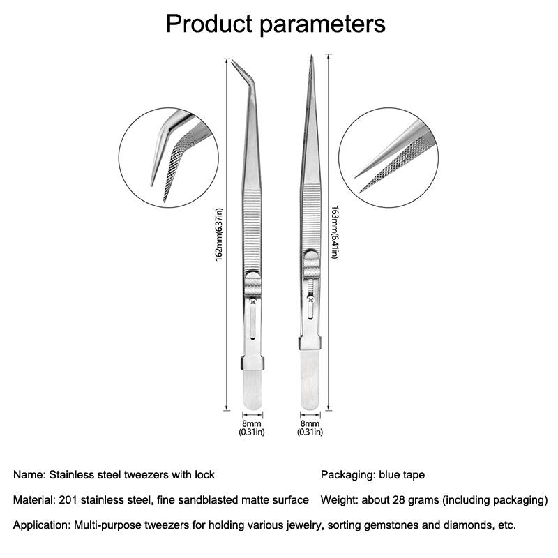 Adjustable Self Clamping Tweezers Jewelry Making Tool Slide Lock Stainless Steel Tweezers Electronic Component Repair Tools