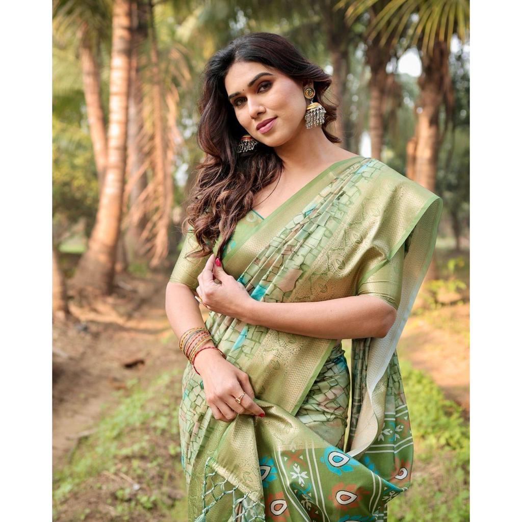 Pure Silk Digital Printed Saree, Exuding Regal Charm With Its Rich Pallu And Intricate