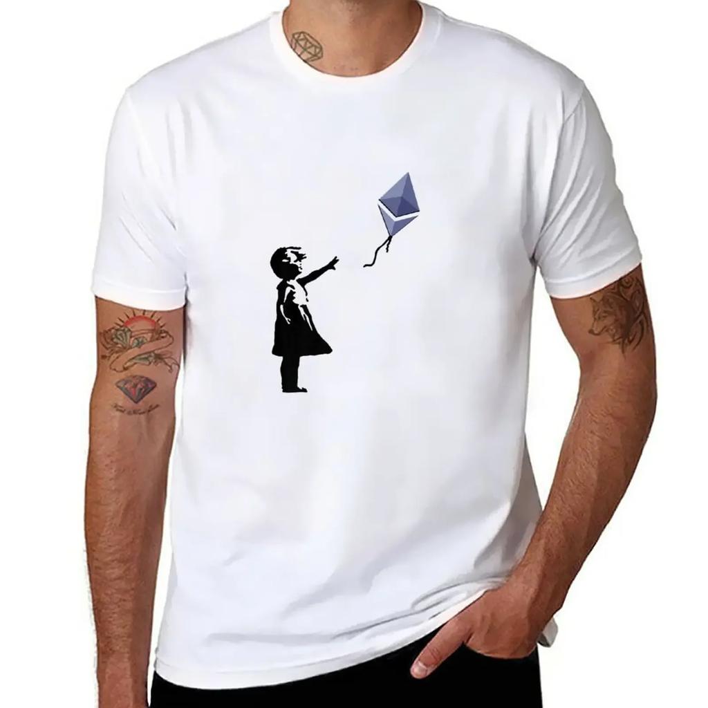 Girl with Ethereum ETH Balloon Crypto - ETH for Cypherpunks T-Shirt Tops Summer Tops New Edition Men Clothing
