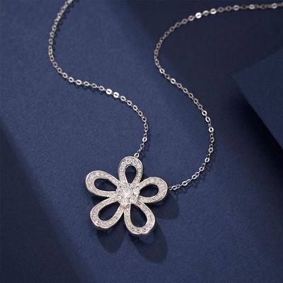 S925 Sterling Silber Japanisch Koreanisch Nische Luxus Voll Diamant Große Blume Anhänger Schlüsselbein Kette, Klee Temperament Vielseitige Halskette Für Frauen