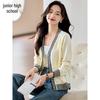 Women's V-Neck Color-Block Knitted Cardigan