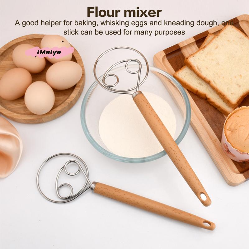 M-Cake Tools Duńska trzepaczka do ciasta Stal nierdzewna Holenderskie ciasto chlebowe Mikser ręczny Drewniany uchwyt Kuchenne narzędzia do pieczenia Artystyczny blender