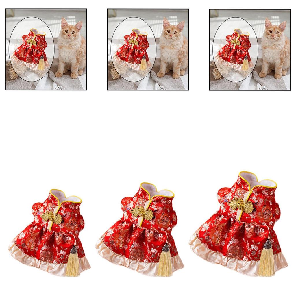 Winter Pet Clothes Vest Tassel Pet Costume Cat Dress Cat Tang Costume Chinese New Year Holiday Cosplay Pet Gifts Celebration