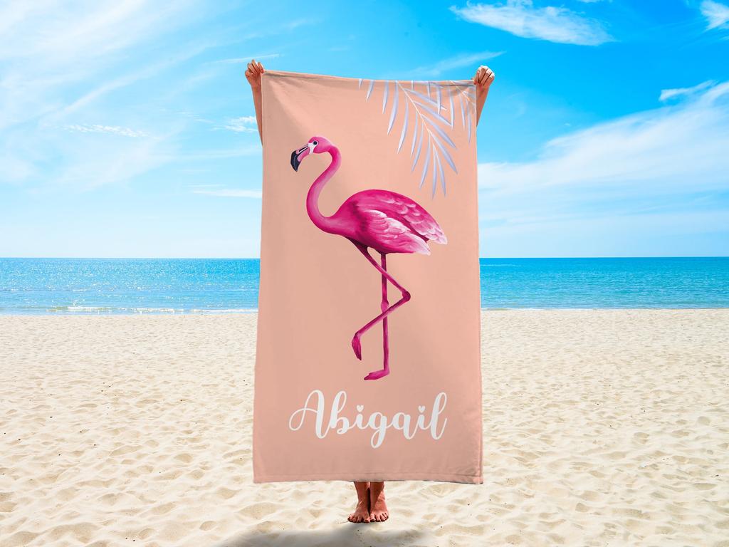Flamingo Personalized Beach Towel Name Logo Customizedd Beach Towel Oversized Pool Towel for Travel Honeymoon Vacation Fitness