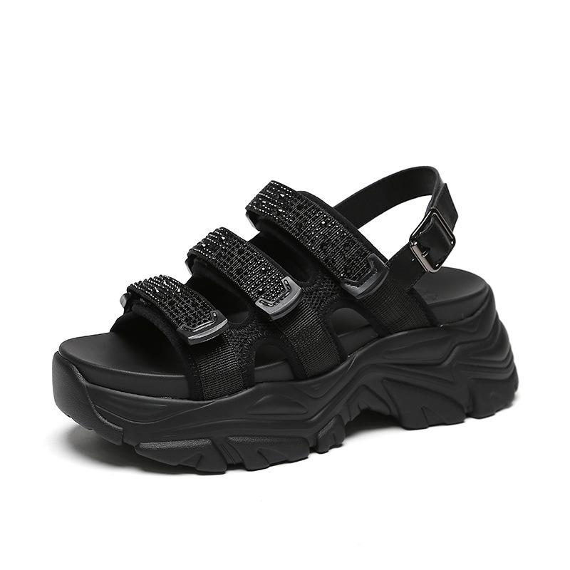 Daddy Sandals Women 2025 Summer Popular Thick-soled Muffin with Diamond Sports Sandals Soft-soled Lightweight Beach Women's Shoes