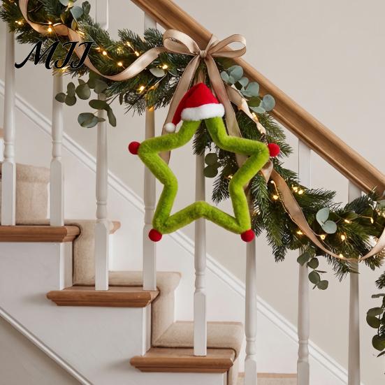Wall Window Decorations Christmas Star Ornament, Plush Iron Hanging Decor for Tree Art Ornaments Shop, Festive Holiday Pendant Home Party Fireplace