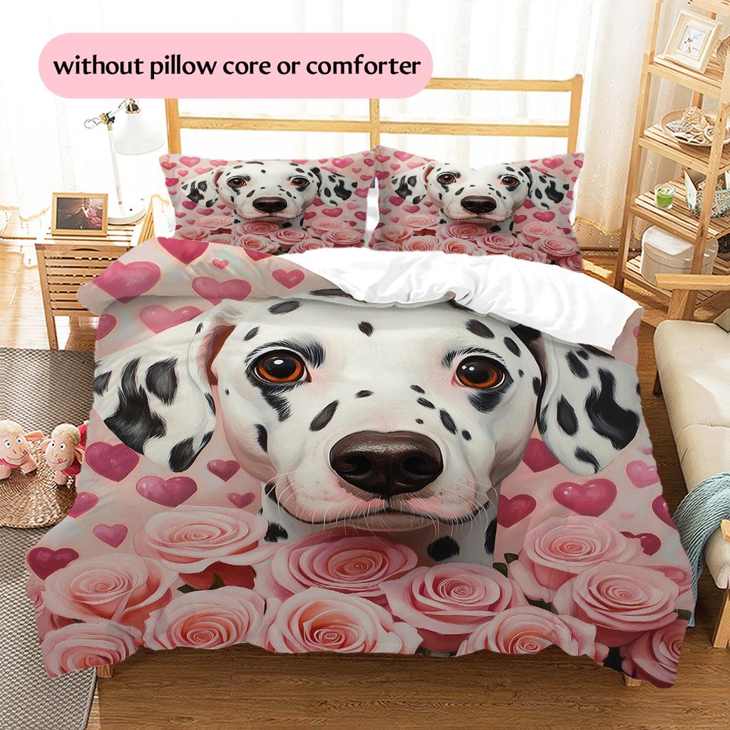 Dalmatian and Rose Pattern Bedding Home Decoration Birthday Gift (1 * duvet cover + 2 * pillowcase, without core)