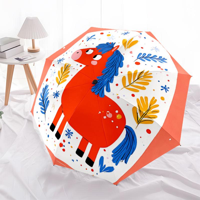 1pc Horse Illustration Umbrella That Opens  Closes Automatically  Perfect Gift with a Convenient Folding Mechanism 74