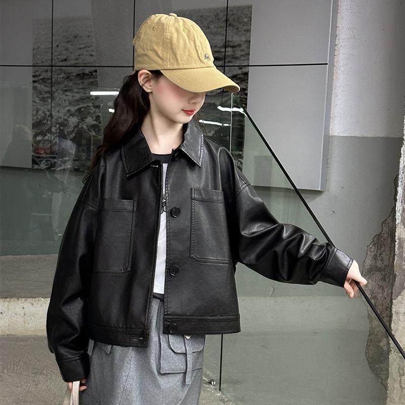 Autumn 2025 Girls' Fashionable Leather Jacket - Korean Style