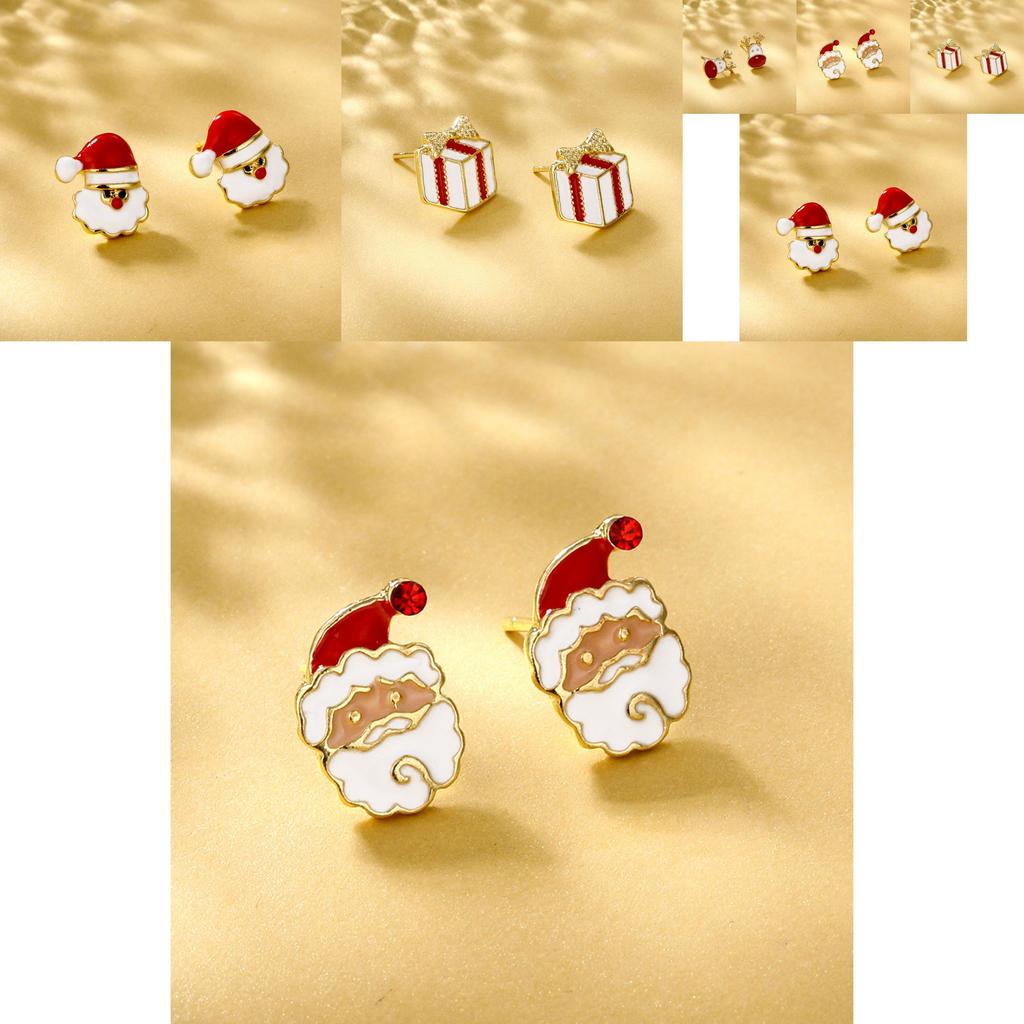 Exquisite Alloy Geometric Christmas Deer Santa Earrings Fashion Jewelry Gift