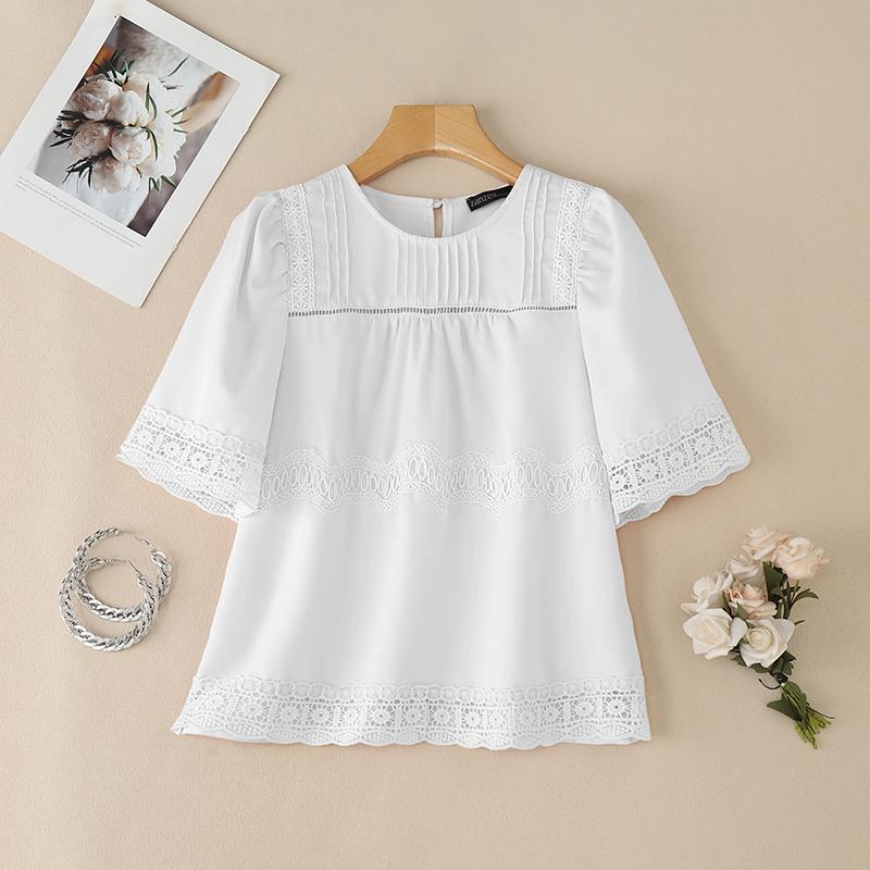 

ZANZEA Women Casual Round Neck Short Sleeve Patchwork Blouse S