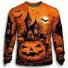 Men Long Sleeve T‑Shirt Halloween Pumpkin Haunted House Bat Ghost 3D Print Casual Party Streetwear Top