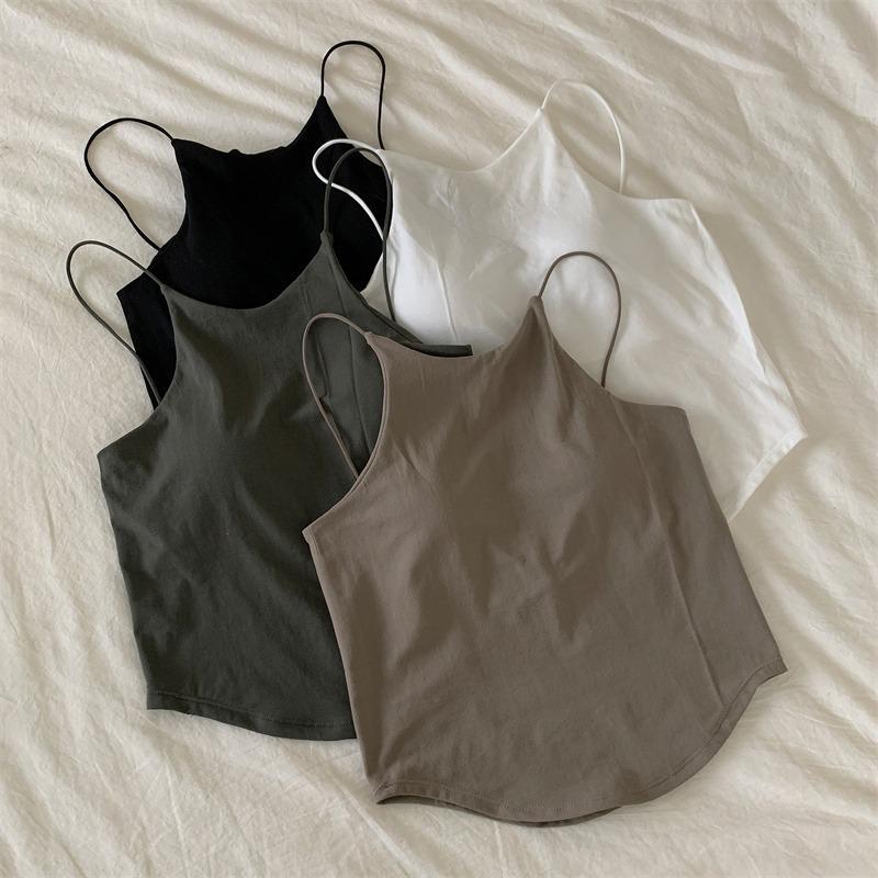 Chic white small camisole women's inner summer bottom belt chest pad outside sleeveless short top