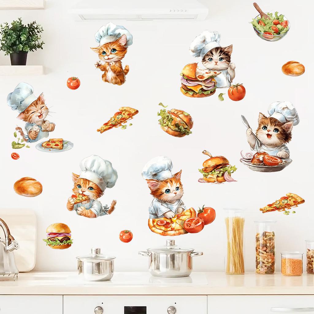 Cartoon Chef Cat Gourmet Fun Restaurant Wall Adhesive Waterproof Stickers