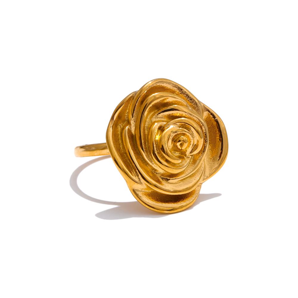 

Yhpup Fashion Stainless Steel Metal Flower Adjustable Ring Earrings for Women Rust Proof 18K PVD Plated Gold Color Daily Jewelry