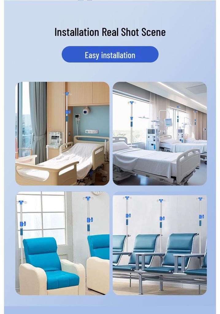 Adjustable IV Pole Stand with Four Hooks for Rehabilitation Centers