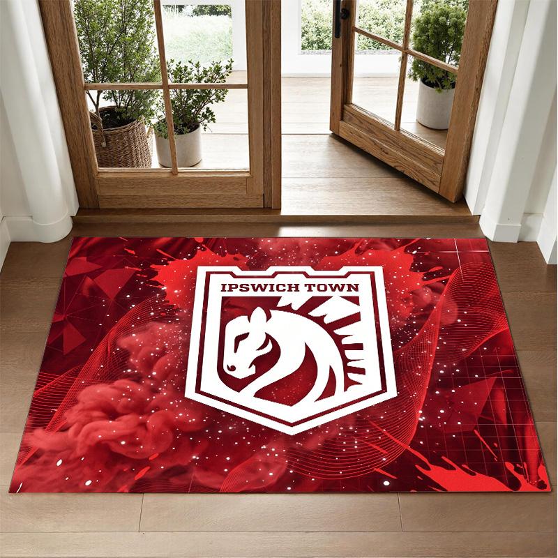 Ipswich Town Football Design Crystal Velvet Rug Soft Decorative Mat for Bedroom Entrance
