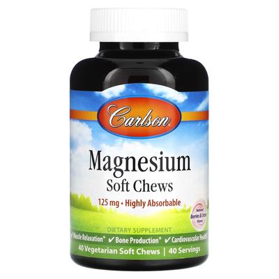 Carlson, Magnesio, Bayas Naturales y Crema, 125 mg, 40 Gominolas Blandas Vegetales