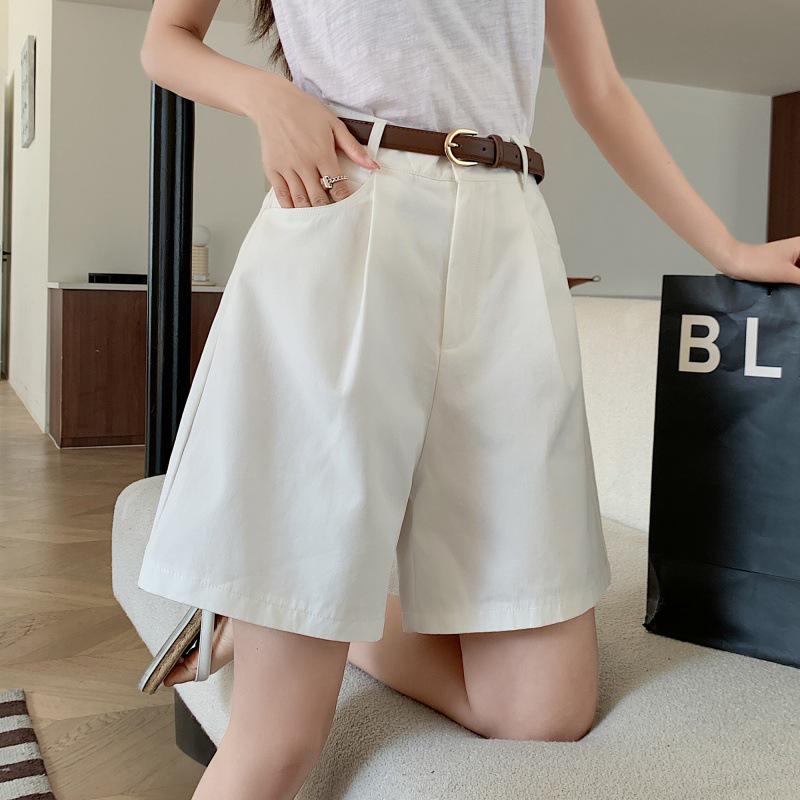 Women's High-Waisted Casual Wide-Leg Summer Shorts - Korean Style, Petite Fit, Trendy Hot Pants