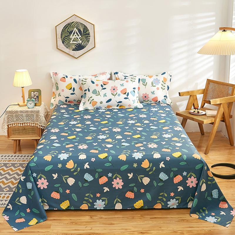 100% Cotton Country Floral Flat Sheet 3 Pieces Tulip Bed Sheet Set Soft Botanical Flower Blossoms Bed Cover with 2 Pillow Cases