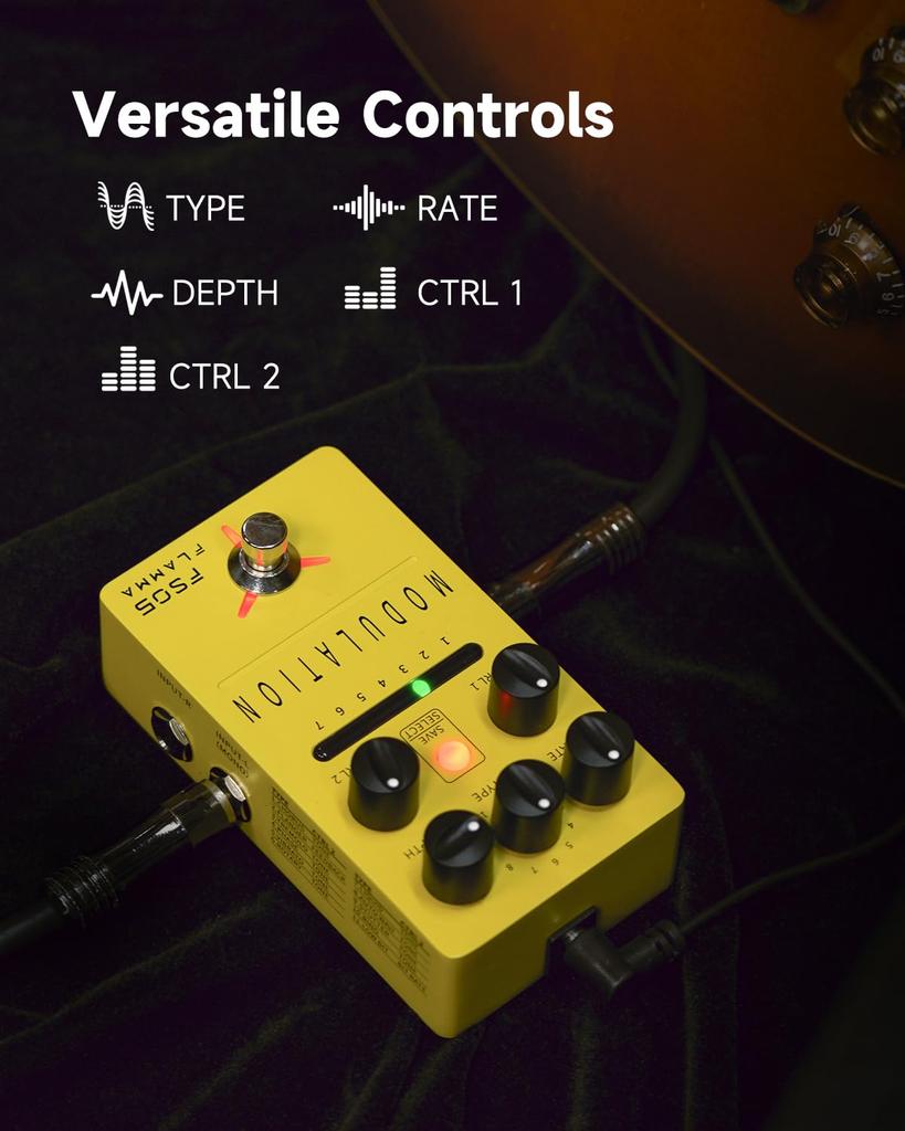 FLAMMA FS05 Stereo Effects Pedal with 7 11 Modulation Buffered and Stereo Digital Modulation Effects Pedal Multi-Modulation Slots, Effects, Bypass,