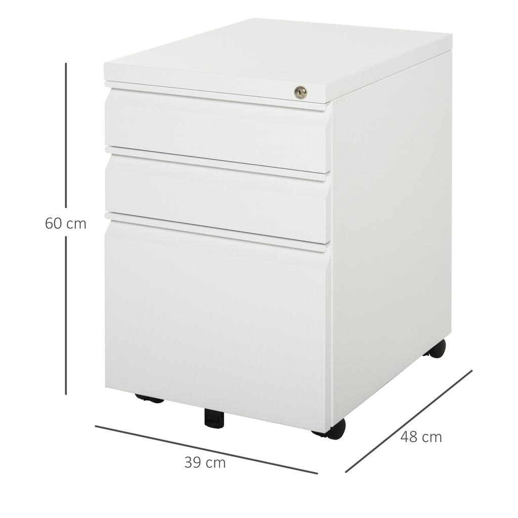 3 Drawer Filling Cabinet, Mobile Metal File Cabinet with Anti-tilt Design for Letter, A4, Legal Size, White