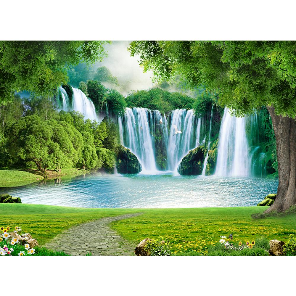 Waterfalls Wallpaper Green Grass Forest Murals Living Room Bedroom Wall Mural Of Waterfall