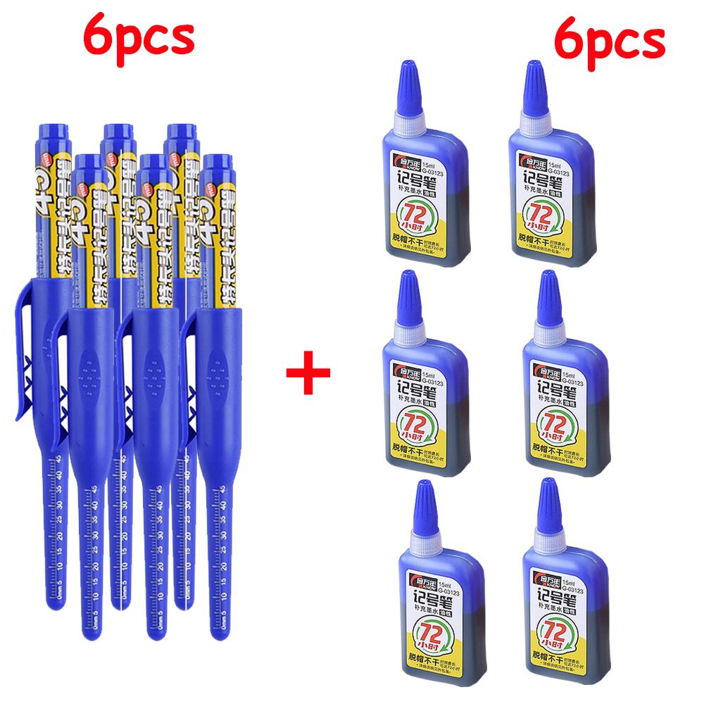 NEW Long Head Nib Deep Hole Markers Pen 20mm/45mm Waterproof White Tile Carpenter Pen for Woodworking Black/Blue/Red Ink