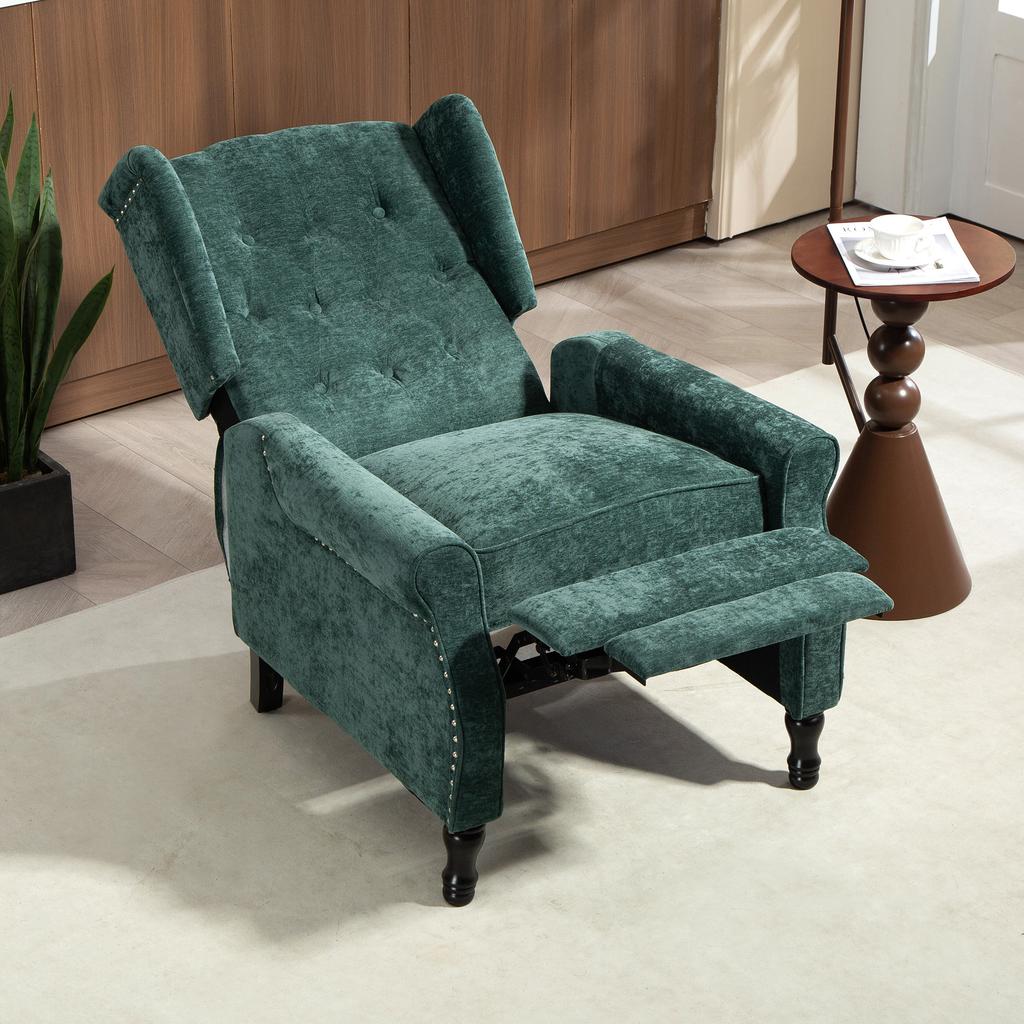 150 Degrees Reclining Vintage Armchair, with Footrest - Dark Green