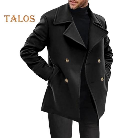 Herren Anzugjacke Revers Langarm Einfarbig Mittellang Anzugjacke Loose Fit Taschen Oberbekleidung Herbst Winter Zweireihige Windjacke
