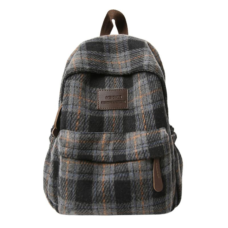 Шерстяной клетчатый студенческий школьный рюкзак большой вместимости для путешествий Small чёрный/серый