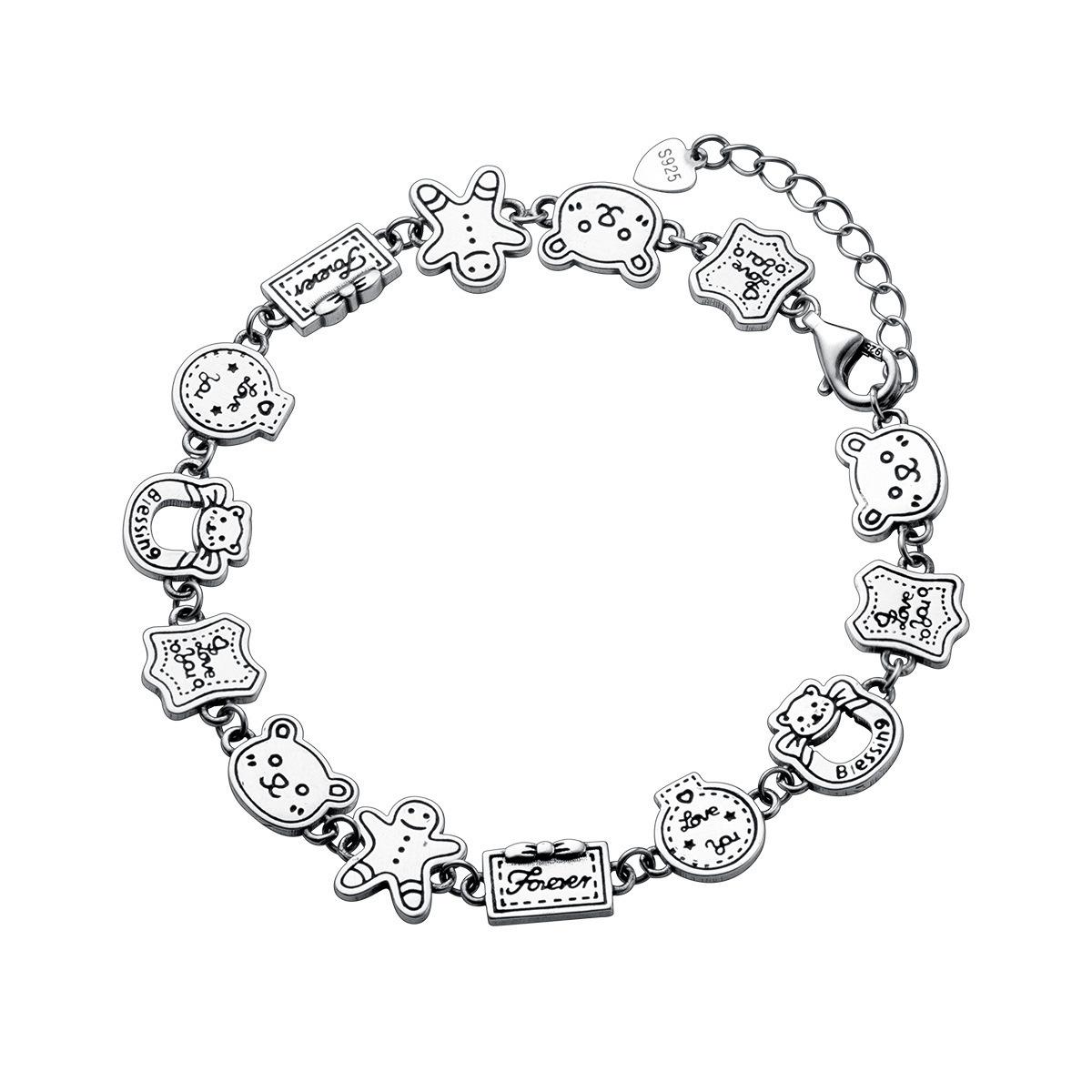 

Браслет из стерлингового серебра 925 пробы в виде пряничного человечка, симпатичный плюшевый мишка из тайского серебра, женский аксессуар в стиле Niche Ins 925 Silver