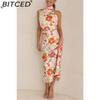 BITCED Sleek and Sophisticated Women's Sleeveless Strappy Printed Satin Dress