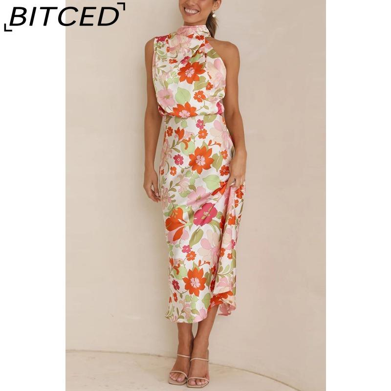BITCED Sleek and Sophisticated Women's Sleeveless Strappy Printed Satin Dress