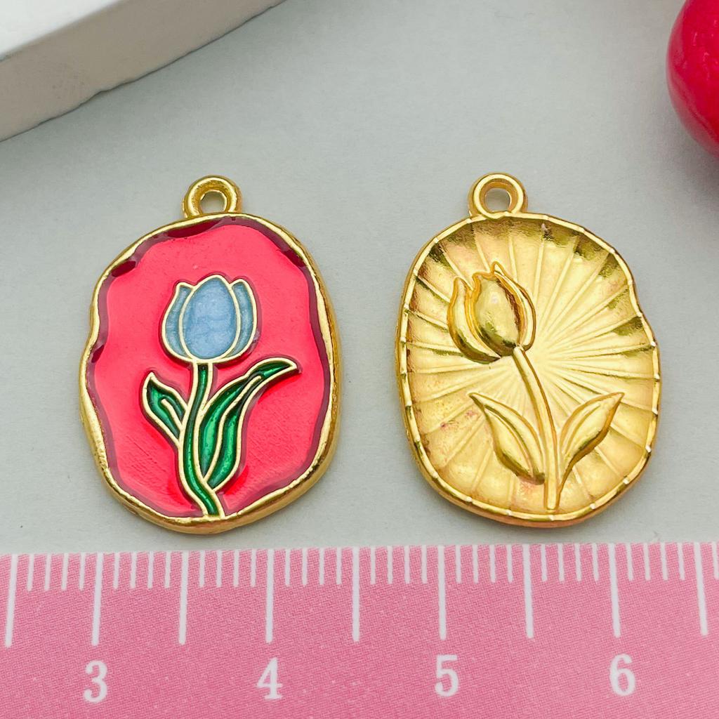 Ancient Gold Enamel Oil Drop Pendant Tulip Rose Lily Diy Bracelet Necklace Jewelry Accessories